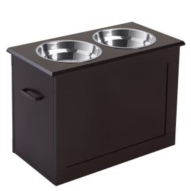 Raised Pet Feeding Storage Station with 2 Stainless Steel Bowls Base for Large Dogs and Other Large Pets, Coffee (Option: Coffee-650x440x170 mm) Raised Pet Feeding Storage Station with 2 Stainless Steel Bowls Base for Large Dogs and Other Large Pets, Coffee (Option: Coffee-650x440x170 mm)
